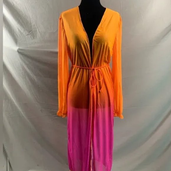 Cover Up Ombre Mesh Tie Front Kimono - Picture 4 of 5